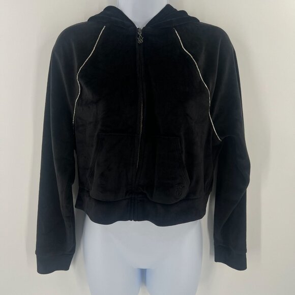 Victoria's Secret Women Size XS Black Y2K Velour Full Zip Crop Jacket - Picture 9 of 10